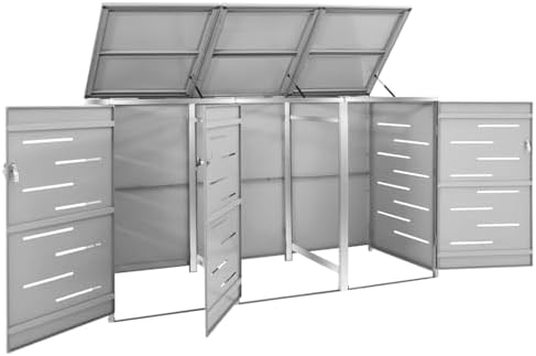 Triple Wheelie Bin Shed Trash Bin Storage Cover Hide Dustbin Bin Garden 207x77.5x112.5 cm Stainless Steel Type3