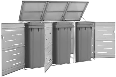 Triple Wheelie Bin Shed Trash Bin Storage Cover Hide Dustbin Bin Garden 207x77.5x112.5 cm Stainless Steel Type3