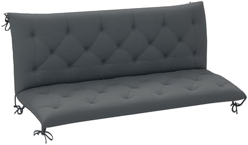 Outsunny 3 Seater Bench Cushion, Garden Chair Cushion with Back and Ties for Indoor and Outdoor Use, 98 x 150 cm, Dark Grey