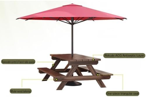 This Outdoor Waterproof Wooden Patio Table & Chair Set, Anti-Corrosion, Sunproof, Imported Solid Wood, Casual Picnic Table for 4-6 Seats, Durable Garden Furniture with Bench