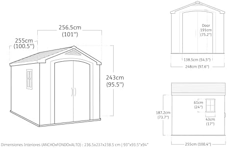Keter, Factor Outdoor Plastic Garden Storage Shed, elegant wood-effect exterior with double doors and ventilation grills, heavy-duty floor with window and skylight, 255 x 256.5 x 243 cm, Beige
