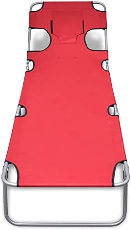 Lounge ChairBeach Chairs,Folding Sun Lounger with Head Cushion Powder-Coated Steel Red,Outdoor Chaise Lounge Folding,Outdoor Chaise Lounge Folding,Comfortable Folding Chair