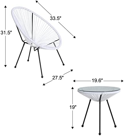 ABCCANOPY 3-Piece Patio Furniture Set,Acapulco Chair Conversation Bistro Set, Indoor&Outdoor All-Weather Patio Furniture Sets with Glass Top Table