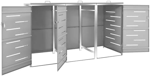 Triple Wheelie Bin Shed Trash Bin Storage Cover Hide Dustbin Bin Garden 207x77.5x112.5 cm Stainless Steel Type3