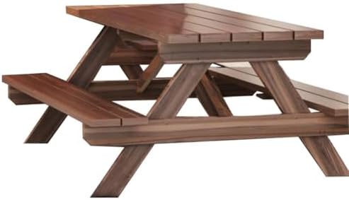 This Outdoor Waterproof Wooden Patio Table & Chair Set, Anti-Corrosion, Sunproof, Imported Solid Wood, Casual Picnic Table for 4-6 Seats, Durable Garden Furniture with Bench