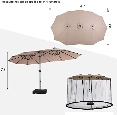 Mosquito Netting for Patio Umbrella 14FT Double Sided Patio Umbrella Canopy Netting &10X10 Ft gazebo (Black)(Does Not Contain Gazebo Patio Umbrella)