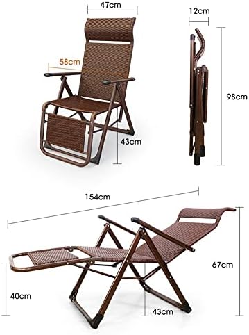 Portable Folding Chaise Lounge Chair - Adjustable Zero Gravity Recliner with Pillow, Woven Rattan, Steel Frame for Outdoor Pool, Beach, Patio, Lawn (Brown Color)