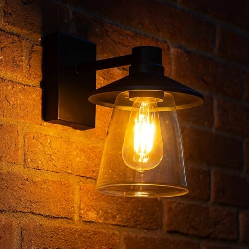 CGC Lighting Outdoor Outside Wall Light Traditional, E27 Bulb, Mains Powered, Garden, Porch, Patio (Black)
