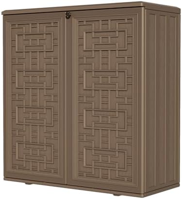 HOMSPARK Storage Shed Weather Resistance, Multi-Purpose Outdoor Storage Cabinet for Backyards and Patios, Horizontal Storage Shed for Lawnmower, Patio Accessories (Coffee $, 10 cu.ft)