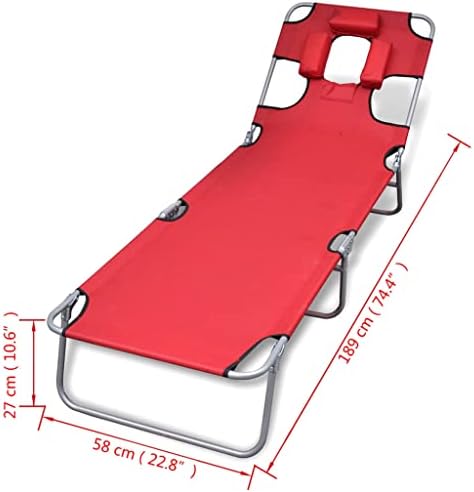 Lounge ChairBeach Chairs,Folding Sun Lounger with Head Cushion Powder-Coated Steel Red,Outdoor Chaise Lounge Folding,Outdoor Chaise Lounge Folding,Comfortable Folding Chair