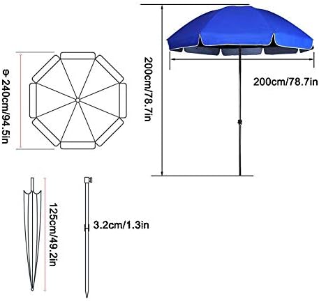 Parasol Umbrella Blue Black Market Table Umbrella, 7.9ft Outdoor Table Umbrella for Gazebo Pool, with Double Sun Protection Coating & 8 Ribs