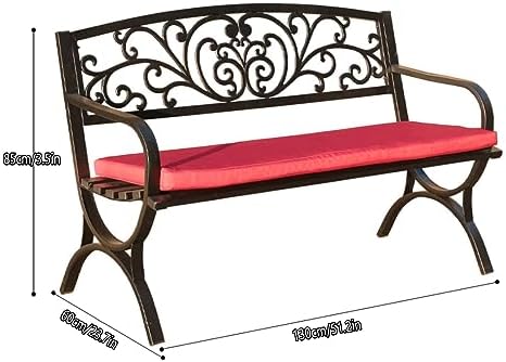 This Waterproof Metal Garden Bench with Cushions, 3-Seater Outdoor Furniture for Terrace, Balcony, Patio, Stylish Black Seating for Indoor/Outdoor Use