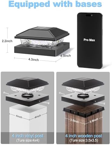 VOLISUN Solar Post Cap Lights 6 Pack, 4x4 Deck Fence Post Solar Lights Outdoor with Warm White Lighting, Waterproof Solar Lights for Vinyl/Wood Posts to Decorate Fence, Deck, Garden, Patio