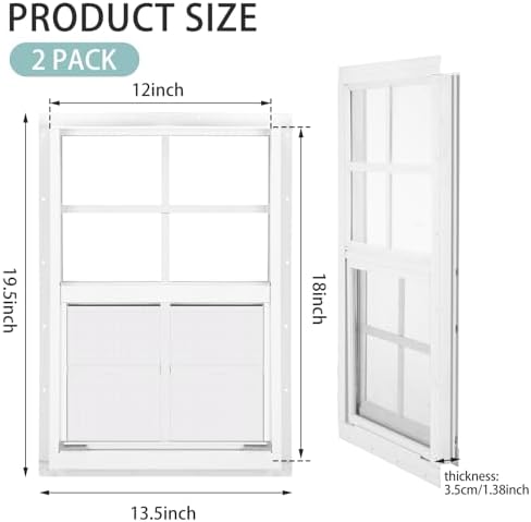 Tandefio 2-Pack 12''x18'' Shed Windows, Small Sliding Windows, White Flush Mount with Tempered Glass and Screen, for Sheds, Garages, Chicken Coops, Barns, Playhouses