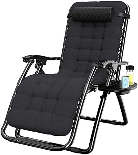 Recliner Lightweight Reclining Chair Zero Gravity Chair, Folding &Amp; Reclining Sun Lounger Chair with Head Pillow Deck Chairs Relaxer with Black Cotton Cushion Seat Max.150Kg