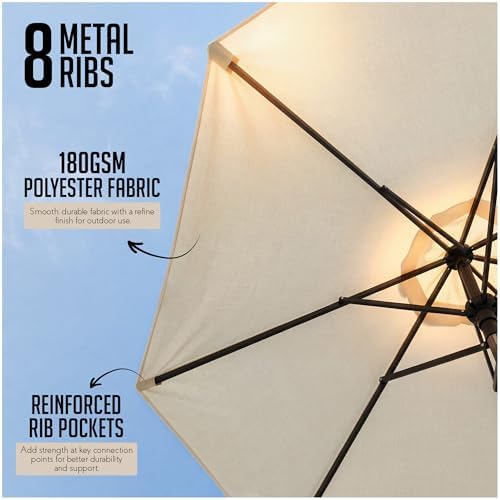 SG 2.7m Garden Parasol Umbrella Sun Shade Water Repellent Polyester UV 30+180 GSM Umbrella Easy To Open And Close Crank Handle And Tilt Waterproof UV Protection Parasol For Outdoor Beach