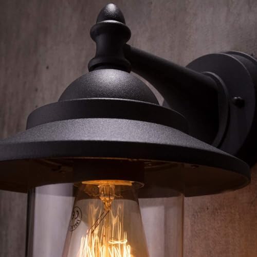 CGC Lighting Coach Lantern Outdoor Outside Wall Light Garden Porch Patio Garden Traditional Conservatory Door Shed Vintage Retro (Black with Warm White Bulb)