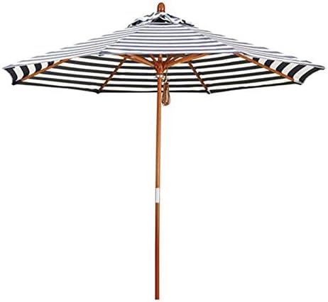 Garden Parasols Stripes Beach Umbrella with Wood Pole, 9ft Patio Garden Parasol, Portable Sun Sunbrella for Outdoor/Backyard/Pool/market (Color : Black)
