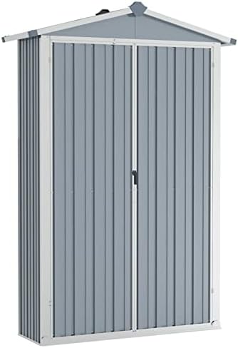 Garden Shed Grey 116x45x175 cm Galvanised Steel,Metal Garden Shed, Outdoor Galvanized Storage House