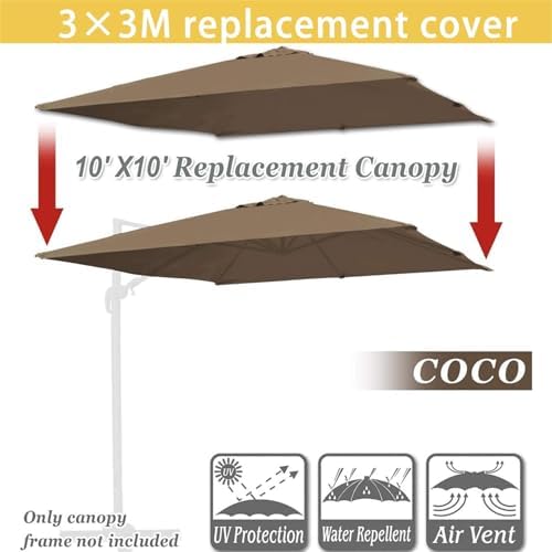 300x300cm Square Parasol Replacement Cover Waterproof Garden Canopy for Patio Pool Market Durable 8 Strut Gazebo Top 3x3M Green Outdoor Umbrella Canopy
