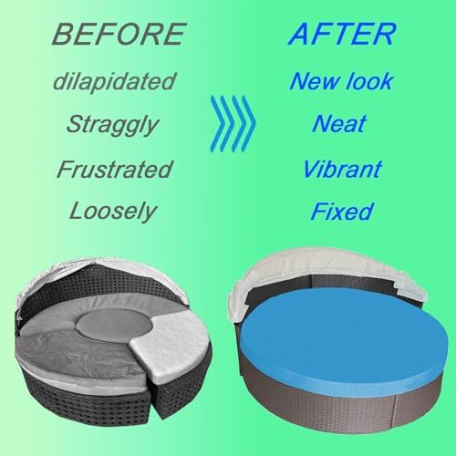 Round Outdoor Daybed Cushion Cover Replacement, Anti-UV Water-Resistant Patio Sunbed Cover with Elastic Band, Spliced Design for Sun Bed Accessories (Cover Only) (Khaki, 75" * 75")