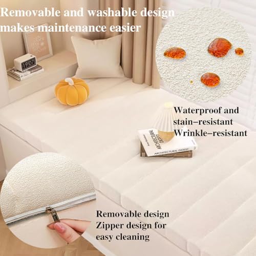Thick 6cm Waterproof Teddy Plush Cushion - Non-Slip Zippered Pillow for Indoor Shoe Changing & Outdoor Garden Benches, Brown, 120x35cm - Comfortable Seating Accessory