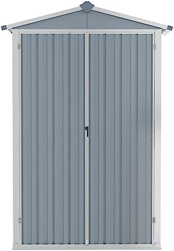 Garden Shed Grey 116x45x175 cm Galvanised Steel,Metal Garden Shed, Outdoor Galvanized Storage House