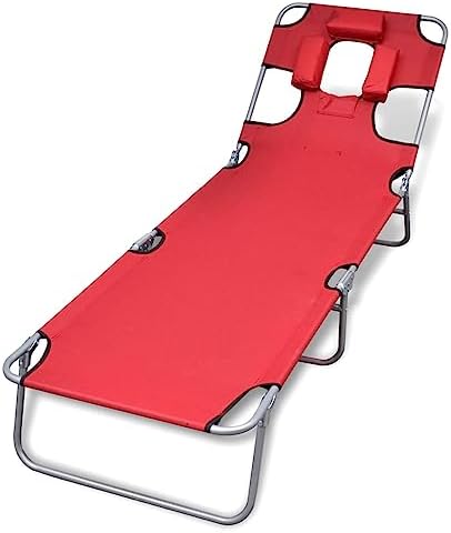 Lounge ChairBeach Chairs,Folding Sun Lounger with Head Cushion Powder-Coated Steel Red,Outdoor Chaise Lounge Folding,Outdoor Chaise Lounge Folding,Comfortable Folding Chair