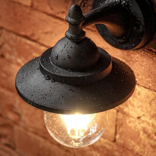CGC Lighting Coach Lantern Outdoor Outside Wall Light Garden Porch Patio Garden Traditional Conservatory Door Shed Vintage Retro (Black with Warm White Bulb)