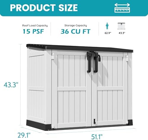 Outdoor Horizontal Resin Storage Box 36 Cu Ft with Lockable Doors, Portable Outdoor Storage Shed -Waterproof Outdoor Storage Cabinet for Garden,Easy to Assemble