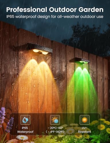 Solar Fence Lights Outdoor, 12 Pack Color-Changing Garden Lights Solar Powered IP65 Waterproof with 9 Colors & 11 Lighting Modes, Dusk to Dawn Solar Wall Lights for Fence, Patio, Deck Decor