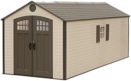 Lifetime 60120 Heavy Duty Plastic Garden Shed, 8 x 10 ft (244 x 305 cm) Outdoor Storage Workshop, Steel-Reinforced High-Density Polyethylene, Tan