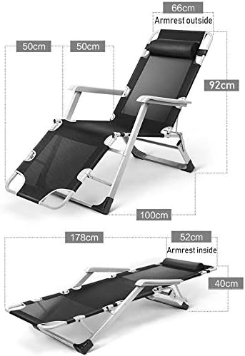 Sun Lounger Garden Chairs Foldable Deck Chair Patio Adjustable Chaise Recliner, Sun Lounger with Cushion Oversize Zero Gravity Foldable Chair for Heavy Duty People (Color, Gray),Black