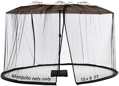 Mosquito Neting for 15FT Double-Sided Patio Umbrella Sunbrella Neting Double Zipper Water Pipe Bottom Used and for Patio Gazebo pop up canopy10x10 Interchangeable (Black 15ft)