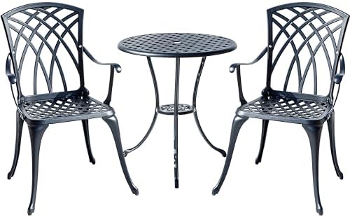 Hi-Line Gift Ltd. A Touch of Class- Black Cast Aluminium Bistro Set for Your Space