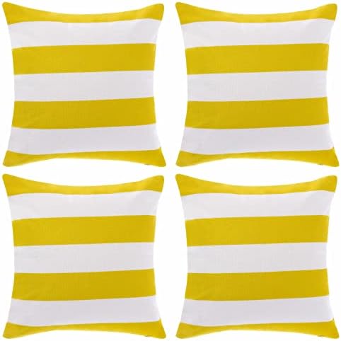 tiggell 4 Pack Waterproof Pillow Covers Outdoor Throw Pillowcases Decorative Garden Cushion Case for Home Garden Patio Couch Balcony Striped (18 * 18 inch, Yellow & White)