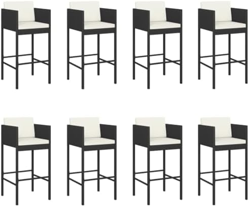 Outdoor Dining Set Bistro Furniture,for Balcony Terrace Poolside,9 Piece Garden Bar Set with Cushions Black Poly Rattan