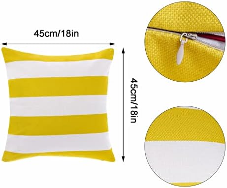 tiggell 4 Pack Waterproof Pillow Covers Outdoor Throw Pillowcases Decorative Garden Cushion Case for Home Garden Patio Couch Balcony Striped (18 * 18 inch, Yellow & White)