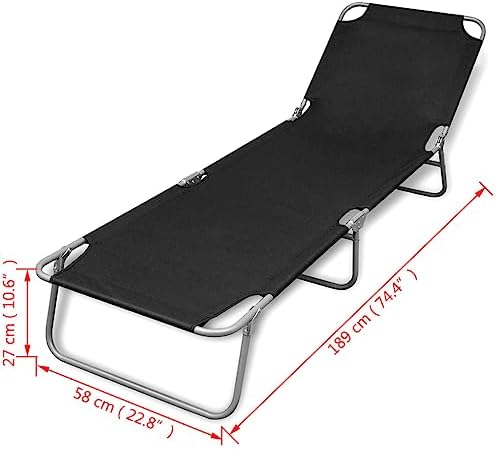Lounge ChairTanning Chair,Folding Sun Lounger Powder-Coated Steel Black,Outdoor Chaise Lounge Folding,Summer Patio Furniture