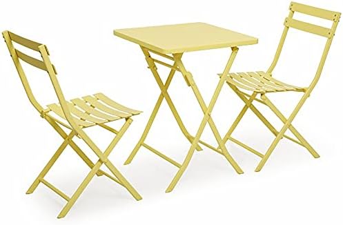 Outdoor Folding Patio Furniture Sets - 3 Piece Patio Set of Foldable Patio Table and Chairs - Metal Patio Bistro Set