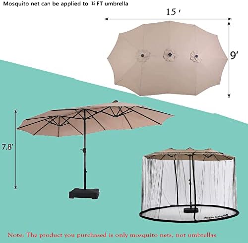 Mosquito Neting for 15FT Double-Sided Patio Umbrella Sunbrella Neting Double Zipper Water Pipe Bottom Used and for Patio Gazebo pop up canopy10x10 Interchangeable (Black 15ft)