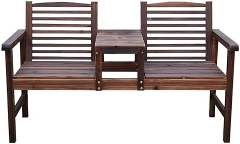 Stylish Outdoor Garden Bench with Backrest & Umbrella Hole, Wood Patio Seating Set, 2-Tier Side Table, Ideal for Porch & Balcony - Elegant White Design