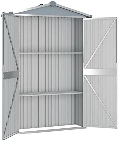 Garden Shed Grey 116x45x175 cm Galvanised Steel,Metal Garden Shed, Outdoor Galvanized Storage House