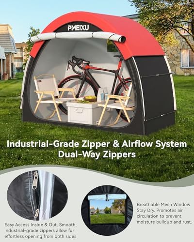 Upgraded Bike Storage Shed Tent, 210D Oxford Fabric PU4000 Waterproof Bicycle Shed, 53" High-Clearance Outdoor Shelter for 2-3 Bikes, Portable Storage for Motorcycles Garden Tools & Lawn Mowers