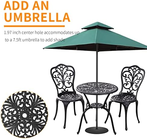 Patio Bistro Set 3 Piece Outdoor,Cast Aluminum Outdoor Bistro Table and Chair Set of 2 with 1.97" Umbrella Hole,All Weather Bistro Table Set for Front Porch Set(Butterfly Black)