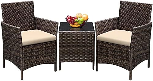 Greesum GS-3RCS8BG 3 Pieces Outdoor Patio Furniture Sets, Brown and Beige