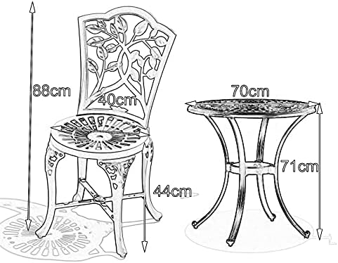 3 Piece Patio Bistro Table Set w/Leaf Design - Antique Finish Outdoor Cast Aluminum Furniture Set w/Umbrella Hole - Rust-Resistant Table and Chairs for Balcony Backyard Garden