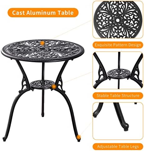 Patio Bistro Set 3 Piece Outdoor,Cast Aluminum Outdoor Bistro Table and Chair Set of 2 with 1.97" Umbrella Hole,All Weather Bistro Table Set for Front Porch Set(Butterfly Black)
