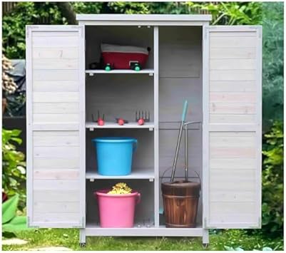 Potting Bench, Outdoor Storage Cabinet With Shoe Cabinet And Rainproof Shed Wood Color Garden Tool Box Included (White 140X80X53Cm)