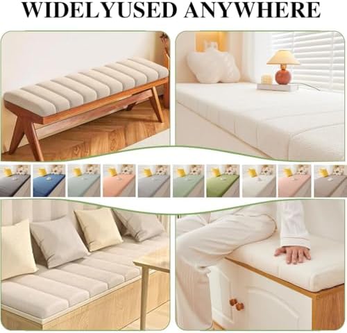 Thick 6cm Waterproof Teddy Plush Cushion - Non-Slip Zippered Pillow for Indoor Shoe Changing & Outdoor Garden Benches, Brown, 120x35cm - Comfortable Seating Accessory